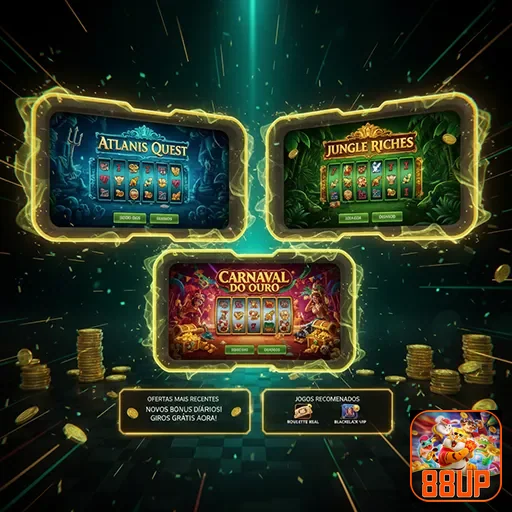 Jungle Riches no jogo Atlantis Quest disponível no 88up, com riquezas e elementos da selva.