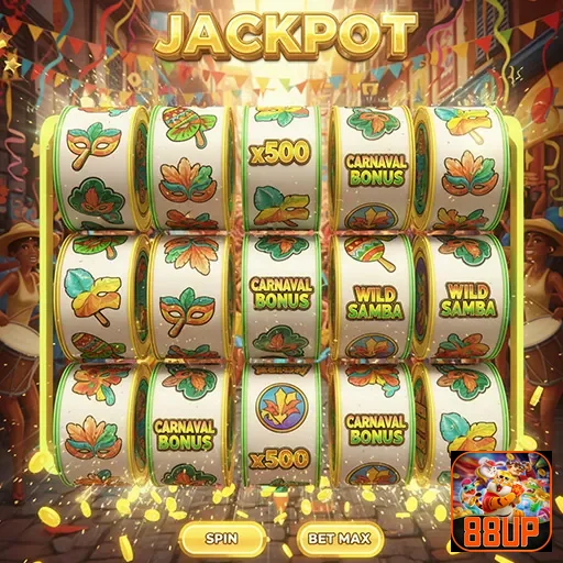 Imagem de jackpot de carnaval com bônus no 88up, trazendo diversão e prêmios incríveis.