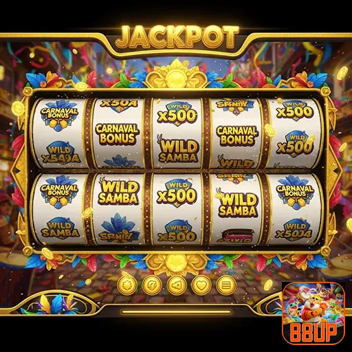 Imagem de uma máquina caça-níqueis temática de Carnaval no site 88up, com elementos vibrantes e festivos.